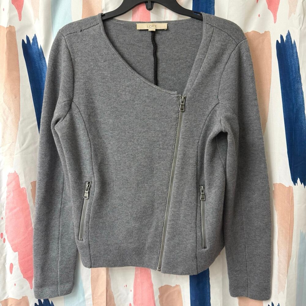Ann Taylor LOFT Women's Gray Asymmetric Zip Wool Blend Moto Sweater Size Medium